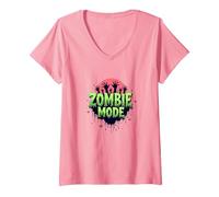 Uomo Halloween Zombie Mode Spooky Undead Graphic Maglietta con Collo a V, Donna, Rosa, S