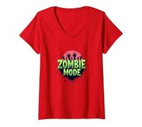 Uomo Halloween Zombie Mode Spooky Undead Graphic Maglietta con Collo a V, Donna, Rosso, L