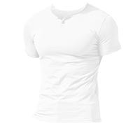 Uomo Henleys Casuale Manica Corta Maglietta Singolo Pulsante abbottonatura Plain v Neck Camicie in Cotone Bianca M