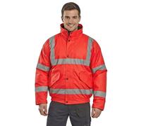 Uomo Hi Vis Bomber Giubbino Impermeabile IN Pile Cappuccio Foderato Sicurezza