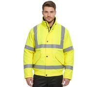Uomo Hi Vis Bomber Giubbino Impermeabile IN Pile Cappuccio Foderato Sicurezza