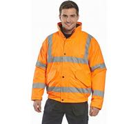 Uomo Hi Vis Bomber Giubbino Impermeabile IN Pile Cappuccio Foderato Sicurezza