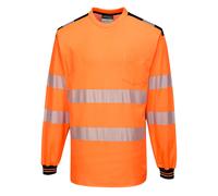 Uomo Hi-Vis Cotone Comfort T-Shirt Manica Lunga Tasca Wicking 40 + Upf Tessuto