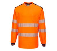 Uomo Hi-Vis Cotone Comfort T-Shirt Manica Lunga Tasca Wicking 40 + Upf Tessuto