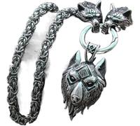 Uomo in Acciaio Inox Collana Collana Ciondolo Nordico Amuleto Etnico Gioielli, Wolf Head And Chain2, 50cm