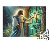 Uomo in Veste Bussa alla Porta Verde Puzzle 1000 Pezzi Gioco di Puzzle 1000 Pezzi Carta per Adulti Notte Tranquilla Luce Famiglia Regalo 70x50cm/1000pcs