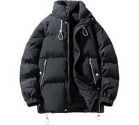 Uomo Inverno Cerniera Imbottita Giacca Moda Oversize Antivento Caldo Piumino Sport All'aperto Ispessito Stand-up Collare Piumino (Nero,6XL)