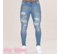 Uomo Jeans Strappati Jeans Super Stretch Affliggere Skinny Tuta Pantaloni Casual