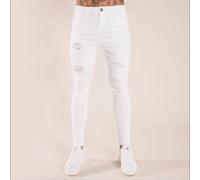 Uomo Jeans Strappati Jeans Super Stretch Affliggere Skinny Tuta Pantaloni Casual