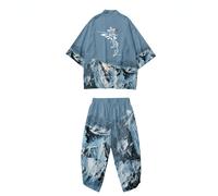 Uomo Kimono Cappotto Giacca Top Pantaloni Retro Giapponese Neve Montagna