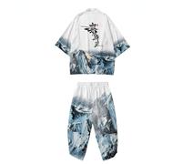 Uomo Kimono Cappotto Giacca Top Pantaloni Retro Giapponese Neve Montagna