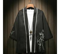 Uomo Kimono Giacca Cardigan Ricamo Lino Cappotto Giapponese Stile Etnico Top