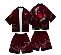Uomo Kimono Yukata Cappotto Giacca Top Pantaloncini Vestito Floreale Crane Loose