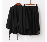 Uomo Kung Fu Suit Cinese Tradizionale Lino Hanfu Set Kimono Top E Corto Pants