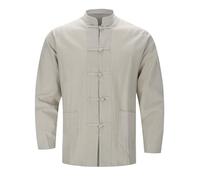 Uomo Lino Giapponese Cinese Tradizionale Abbigliamento Tang Abito Manica Lunga Camicia Per Gli Uomini Abbigliamento Cardigan Leggero Uomo, beige., L