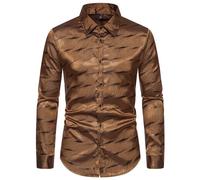 Uomo Lucido Camicia Pulsante Camicetta Raso Dance Show Slim Festa Palco Costume