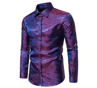 Uomo Lucido Camicia Pulsante Camicetta Raso Dance Show Slim Festa Palco Costume