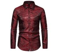 Uomo Lucido Camicia Pulsante Camicetta Raso Dance Show Slim Festa Palco Costume