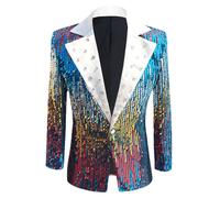 Uomo Lucido Lustrini Giacca Collo Strass Abito Festa Palco Performance Chic