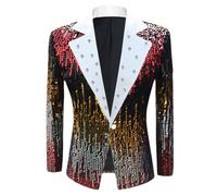 Uomo Lucido Paillettes Giacca Collo Strass Abito Giacca Festa Palco Performance