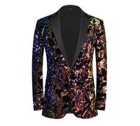 Uomo Lucido Paillettes Giacca un Pulsante Abito Suit Matrimonio Formale Showman