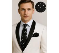 Uomo Lusso Twill Bianco e Nero Argento a Pois Vincolo Testimone Seta Tessuta 306