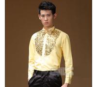 Uomo Lustrini Camicie Top Fiocco Lucido Chorus Danza Nozze Testimone Costume