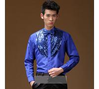 Uomo Lustrini Camicie Top Fiocco Lucido Chorus Danza Nozze Testimone Costume