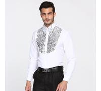 Uomo Lustrini Camicie Top Fiocco Lucido Chorus Danza Nozze Testimone Costume
