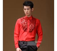 Uomo Lustrini Camicie Top Fiocco Lucido Chorus Danza Nozze Testimone Costume