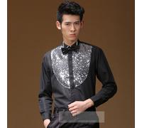 Uomo Lustrini Camicie Top Fiocco Lucido Chorus Danza Nozze Testimone Costume