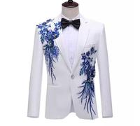Uomo Performance Abito Giacca Strass Applicazioni Decor Formale Matrimonio Pants