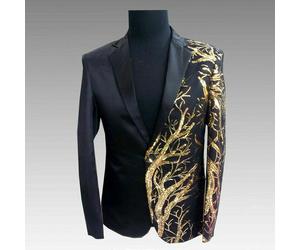 Uomo Lustrini Suit Giacca Dentellato Bavero Smoking Singolo Petto Cappotto Top