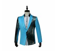 Uomo Lustrini un Pulsante Dentellato Bavero Suit Giacca Palco Costume Show Festa