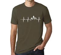 Uomo Maglietta Battito del Cuore in Montagna - Mountain Heartbeat - T-Shirt Stampa Grafica Divertente Vintage Idea Regalo Originale alla Moda Verde Army XXL