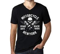 Uomo Maglietta con Scollo a V Gara Motociclistica Su Strada Dal 1966 - Motorcycle Road Race Since 1966 - 60 Anni Idea Regalo 60° Compleanno T-shirt Anniversario Stampa Grafica Vintage Anno 1966