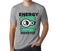 Uomo Maglietta Mostro Energetico - Energy Monster - T-Shirt Stampa Grafica Divertente Vintage Idea Regalo Originale alla Moda Grigio Chiazzato XS