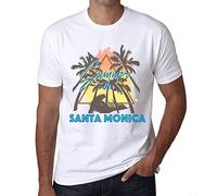 Uomo Maglietta Palme Sole Estate A Santa Monica - Palm, Sunshine, Summer in Santa Monica - T-Shirt Stampa Grafica Divertente Vintage Idea Regalo Originale alla Moda Bianco XS