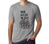 Uomo Maglietta Pensez en Dehors de la boîte - Think Outside The Box - T-Shirt Stampa Grafica Divertente Vintage Idea Regalo Originale alla Moda Grigio Chiazzato L
