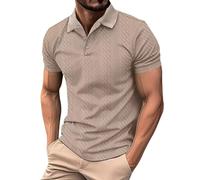 Uomo Maglietta Polo Maniche Corte Camicia Casual con Trama Geometrica Lavorata a Maglia, Top Leggero e Solido T-Shirt con Bottoni Golf Tennis Regular Fit (Coffee, M)