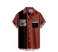 Uomo Manica Corta Button Down Bowling Camicie Hawaiian Casual Stampato Estate Regular Fit Beach Aloha Camicia, Bowling Vintage Cars Stampa, XL