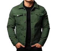 Uomo Manica Lunga Denim Trucker Jacket Gioventù Sottile Tinta Unita Jean Cargo Giacca Button Up Stile di Base Lavoro Jean Cappotto, Verde militare, M