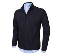 Uomo Maniche Lunghe Cardigan Inverno Cerniera Maglione con 2 Tasche Blu Navy XL