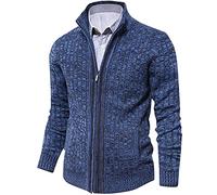 Uomo Maniche Lunghe Cardigan Inverno Cerniera Maglione con 2 Tasche Blu Nero XL