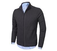 Uomo Maniche Lunghe Cardigan Inverno Cerniera Maglione con 2 Tasche Grigio Tecnico XL