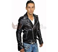 Uomo Marlon Brando con Cintura Biker Pelle Vacchetta Moto Giacca (S-10XL)