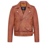Uomo Marroncino Rétro Brando Trapuntato pelle Marrone Biker Giacca Vintage Stile