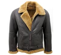 Uomo Marrone Raf Vera pelle di Pecora Shearling Aviatore Giacca Con Zenzero Pelo