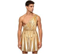 Uomo Metallico Lucido Abito Dio Greco Vestito Da Giulio Cesare Oro XL