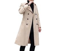 Uomo Monopetto Risvolto Lungo Trench Giacca Primavera E Tinta Unita Giacca A Vento Soprabito, cachi, L